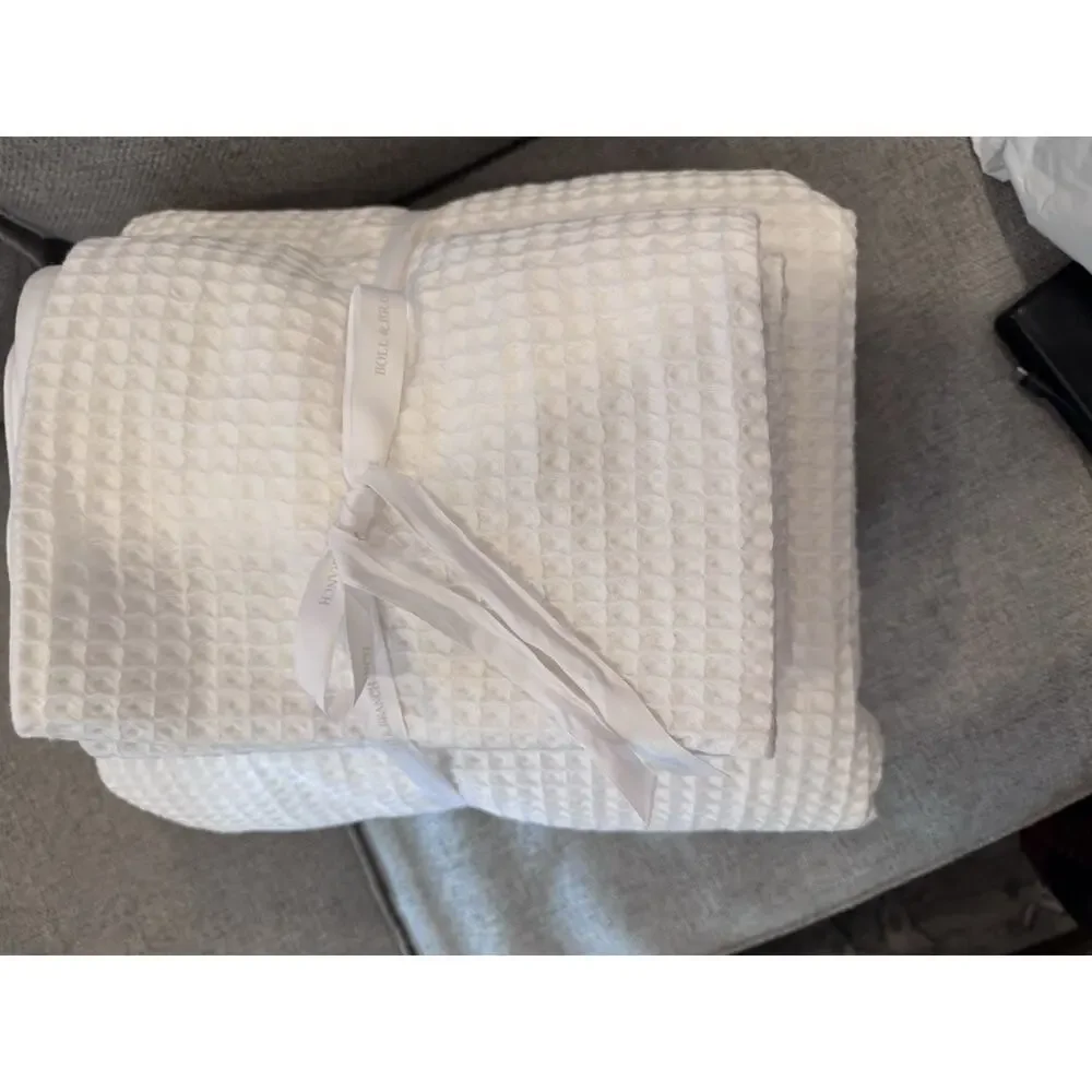 BOLL & BRANCH Waffle Weave Duvet Set W/shams Full/Queen White Organic Cotton NEW